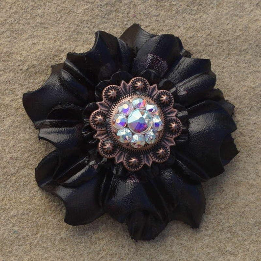 Black Carnation Flower With Copper AB 1" Concho - RODEO DRIVE