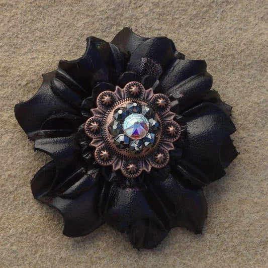 Black Carnation Flower With Copper Jet and AB 1" Concho - RODEO DRIVE