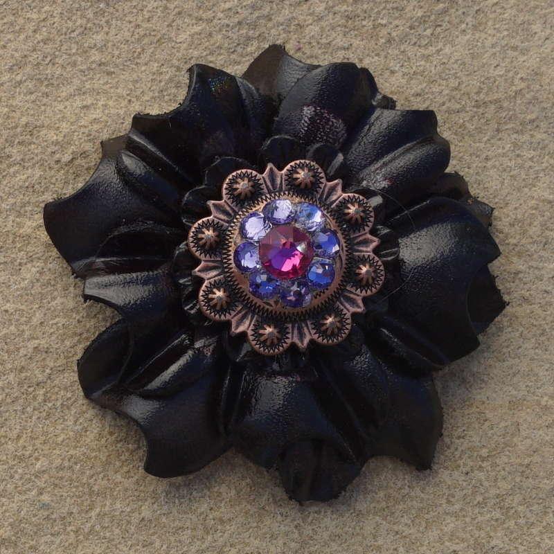 Black Carnation Flower With Copper Fuchsia and Lilac 1" Concho - RODEO DRIVE