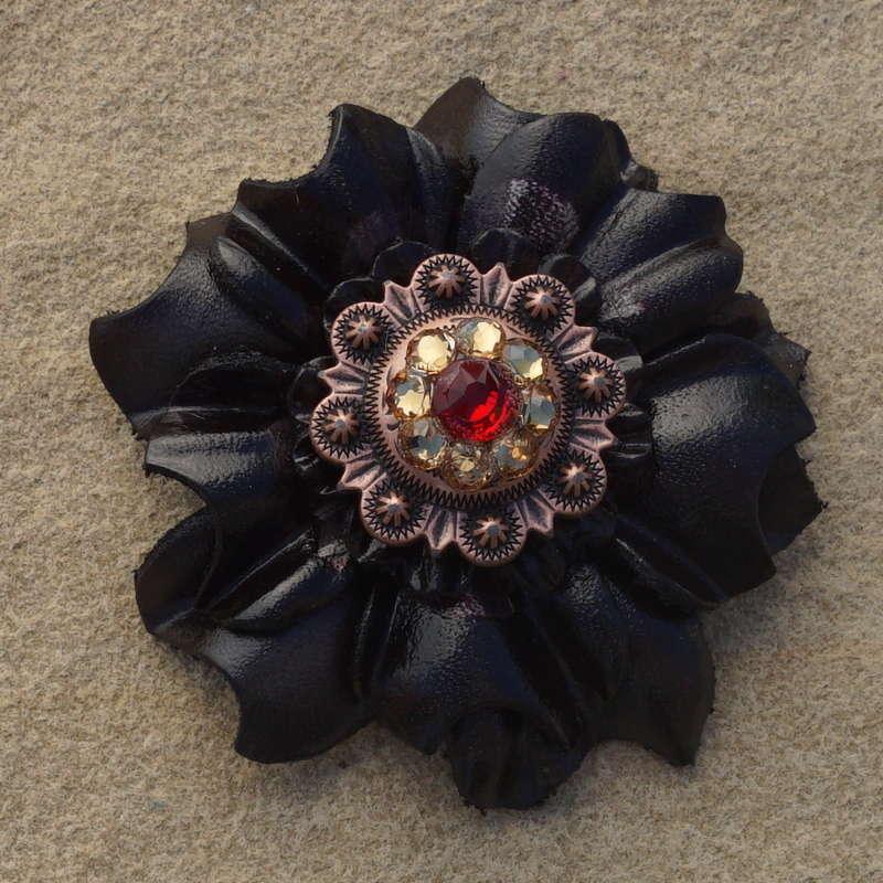 Black Carnation Flower With Copper Ruby and Champagne 1" Concho - RODEO DRIVE
