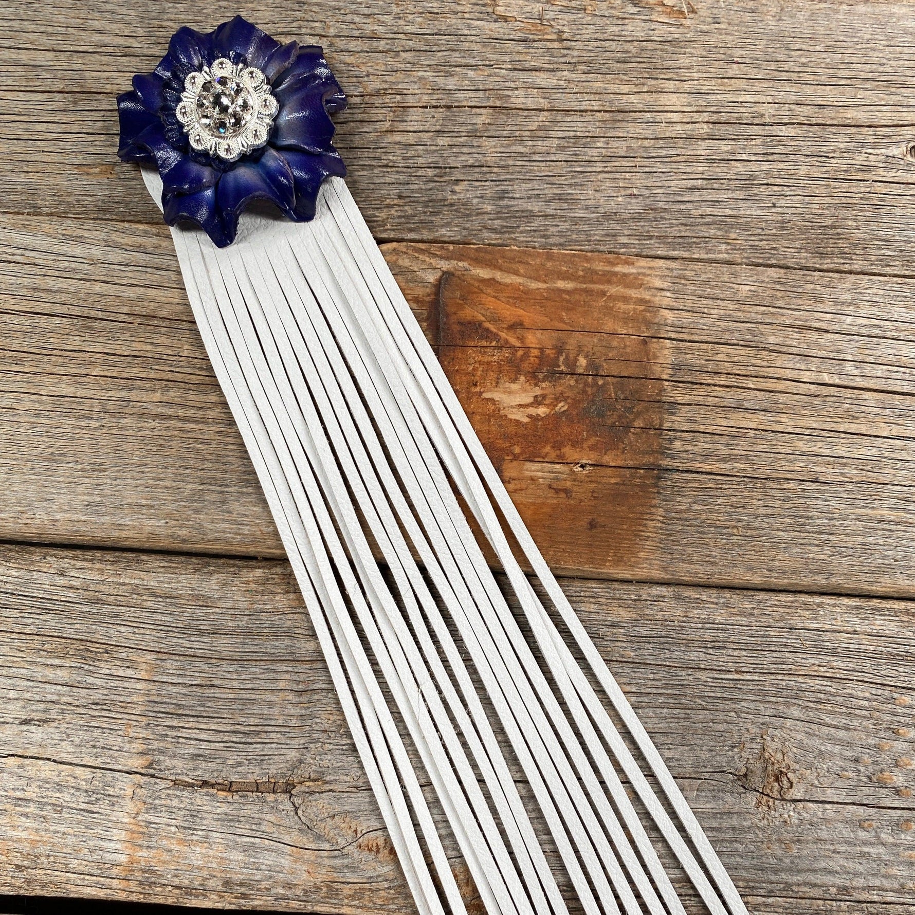 Leather Blue Carnation with White Fringe - RODEO DRIVE
