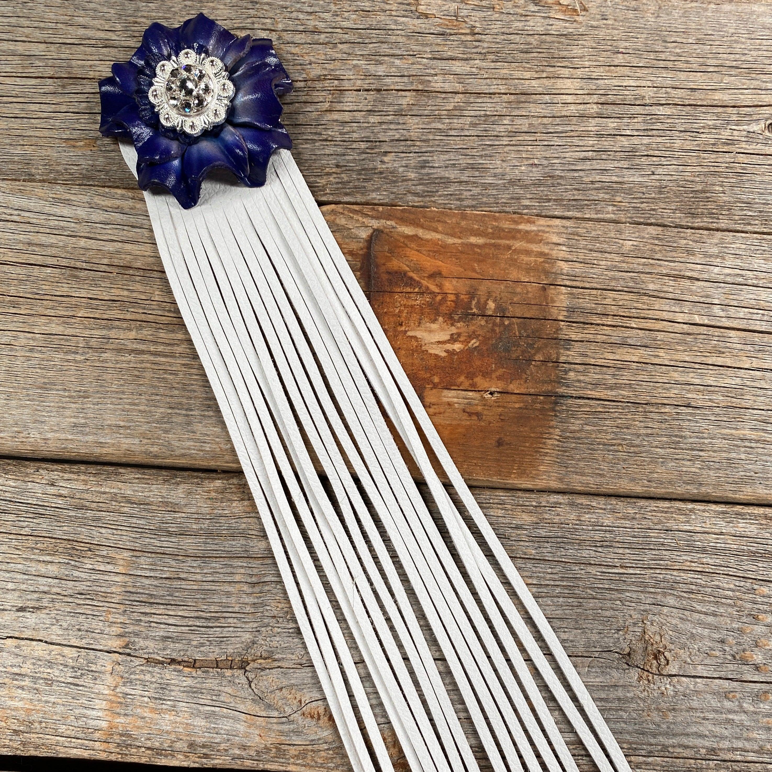 Leather Blue Carnation with White Fringe - RODEO DRIVE