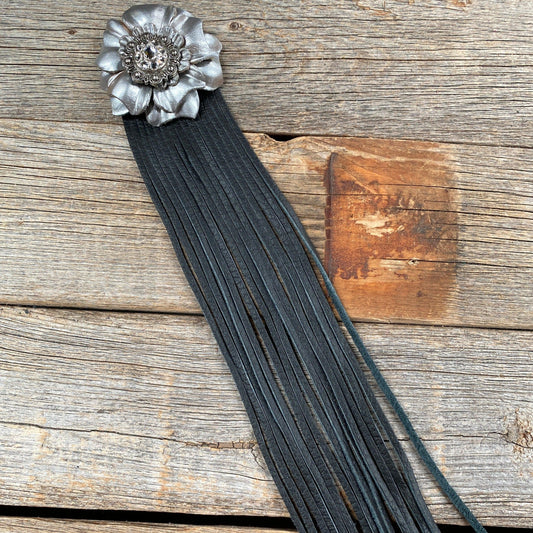 Leather Silver Carnation with Black Fringe - RODEO DRIVE