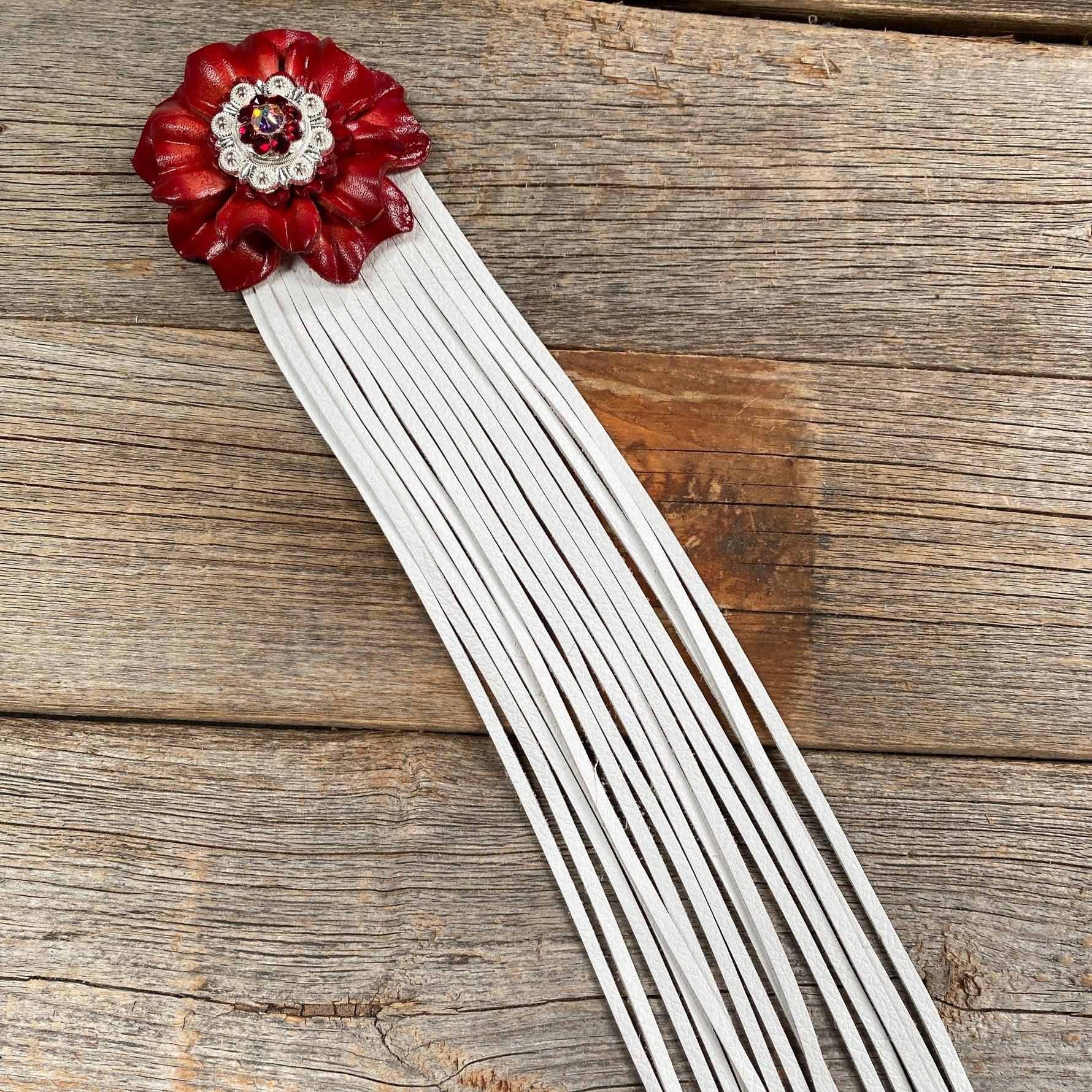 Leather Red Carnation with White Fringe - RODEO DRIVE