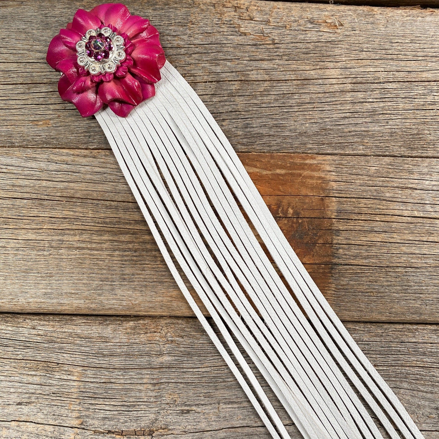 Leather Pink Carnation with White Fringe - RODEO DRIVE
