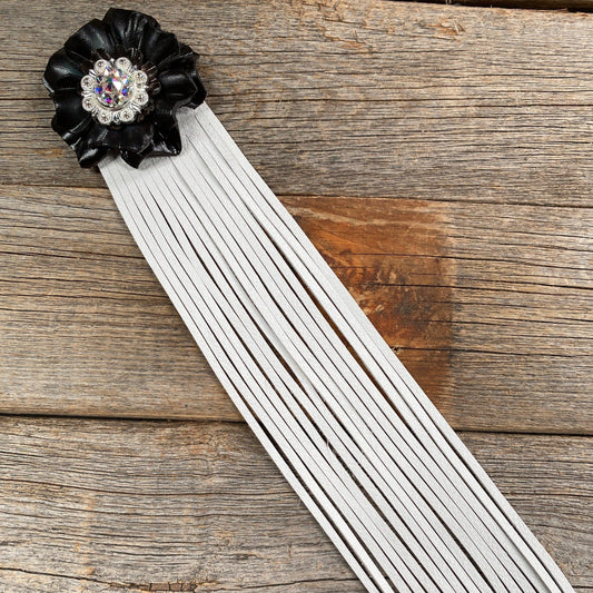 Leather Black Carnation with White Fringe - RODEO DRIVE