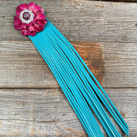 Leather Pink Carnation with Turquoise Fringe - RODEO DRIVE