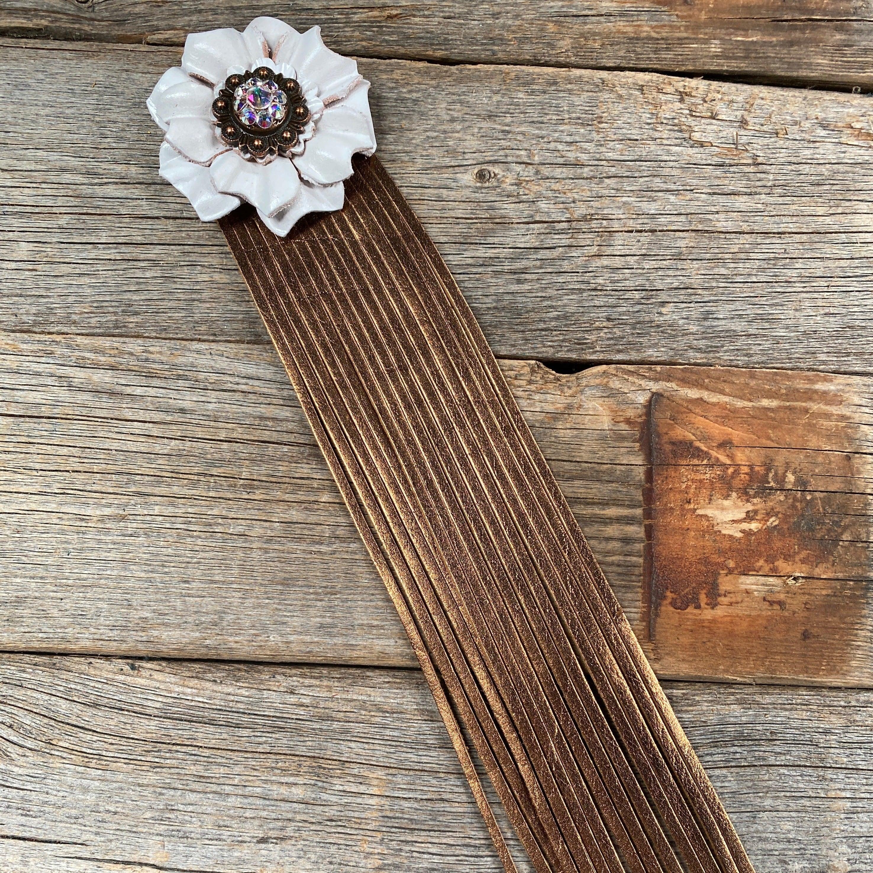 Leather White Carnation with Copper Fringe - RODEO DRIVE