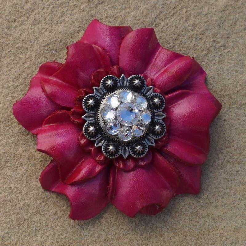 Hot Pink Carnation Flower With Antique Silver Clear 1" Concho - RODEO DRIVE