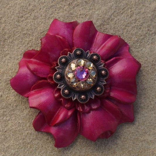 Hot Pink Carnation Flower With Copper Pink & Champagne 1" Concho - RODEO DRIVE