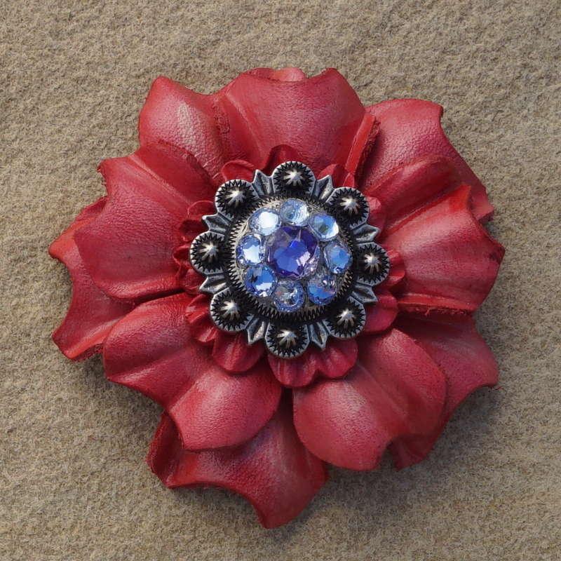 Pink Carnation Flower With Antique Silver Lilac and Light Sapphire 1" Concho - RODEO DRIVE