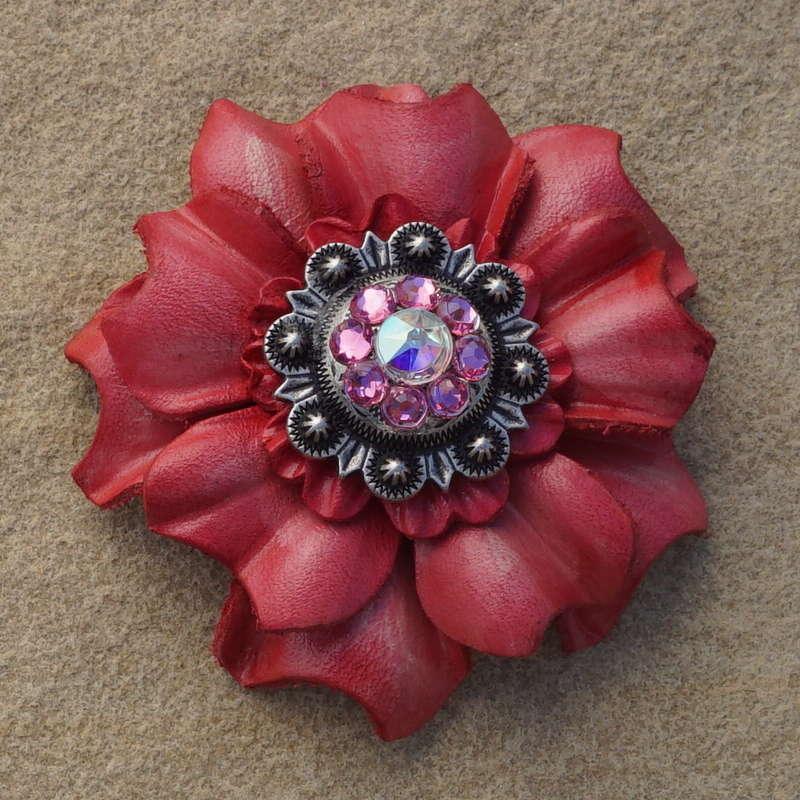Pink Carnation Flower With Antique Silver Pink and AB 1" Concho - RODEO DRIVE