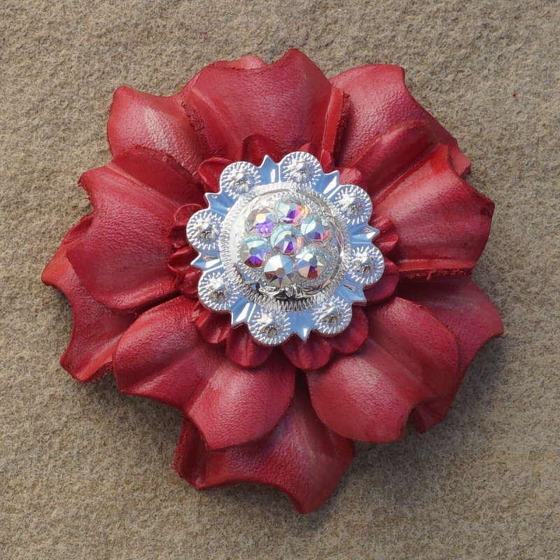 Pink Carnation Flower With Bright Silver AB 1" Concho - RODEO DRIVE
