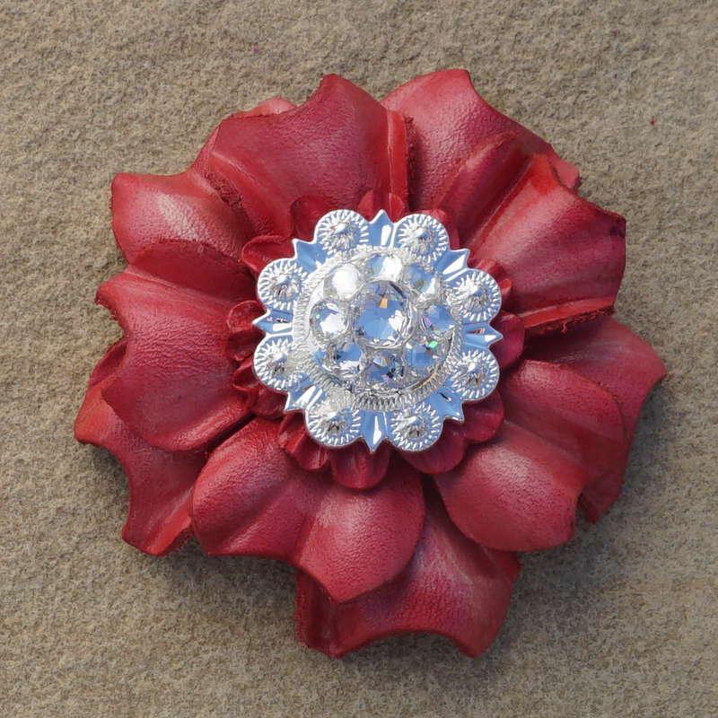 Pink Carnation Flower With Bright Silver Clear 1" Concho - RODEO DRIVE