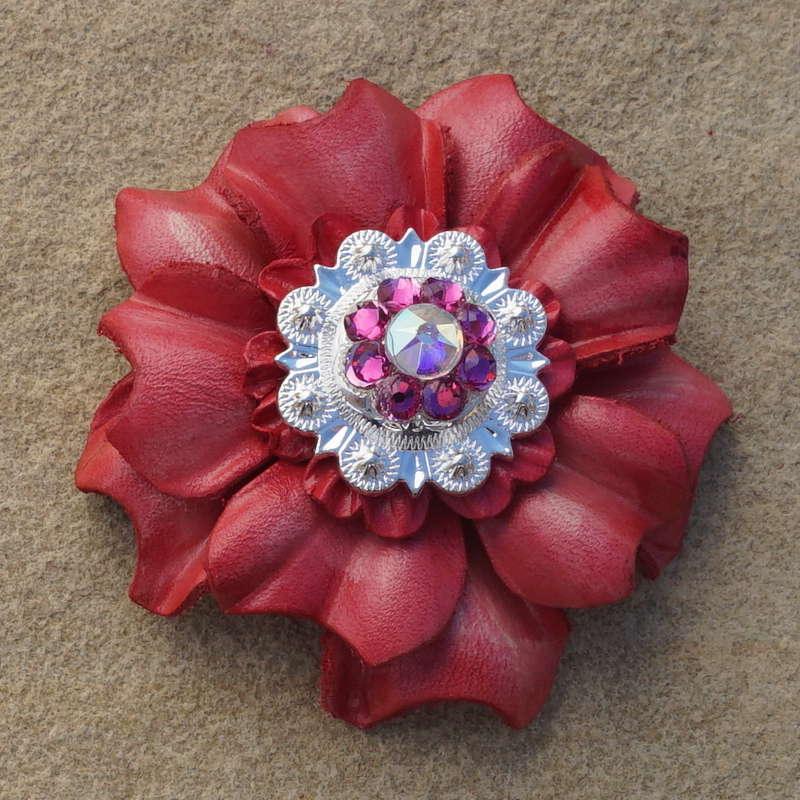 Pink Carnation Flower With Bright Silver Fuchsia and AB 1" Concho - RODEO DRIVE