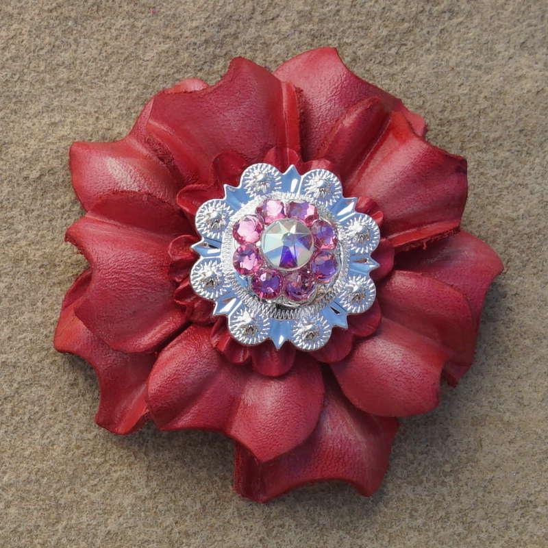 Pink Carnation Flower With Bright Silver Pink and AB 1" Concho - RODEO DRIVE