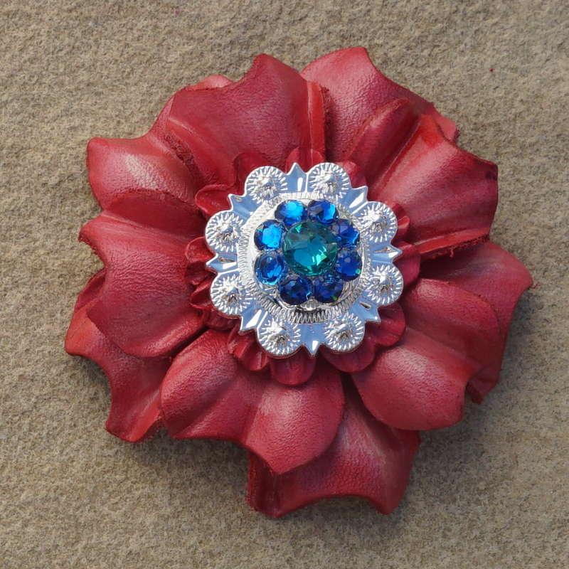 Pink Carnation Flower With Bright Silver Teal and Capri 1" Concho - RODEO DRIVE