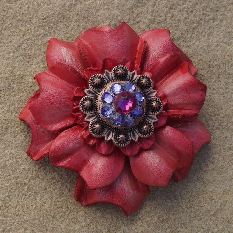 Pink Carnation Flower With Copper Fuchsia and Lilac 1" Concho - RODEO DRIVE