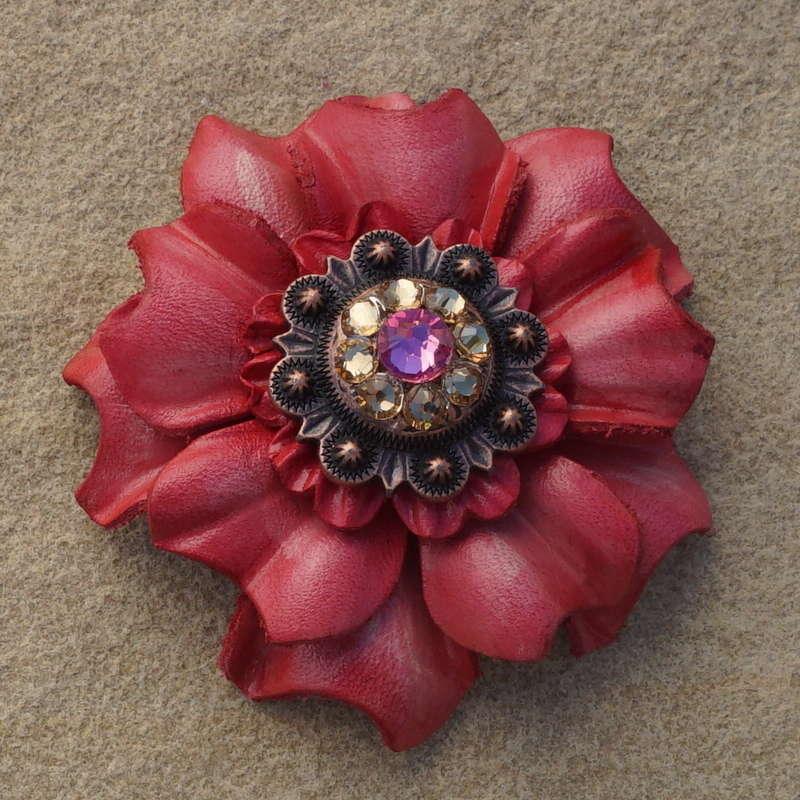 Pink Carnation Flower With Copper Pink and Champagne 1" Concho - RODEO DRIVE