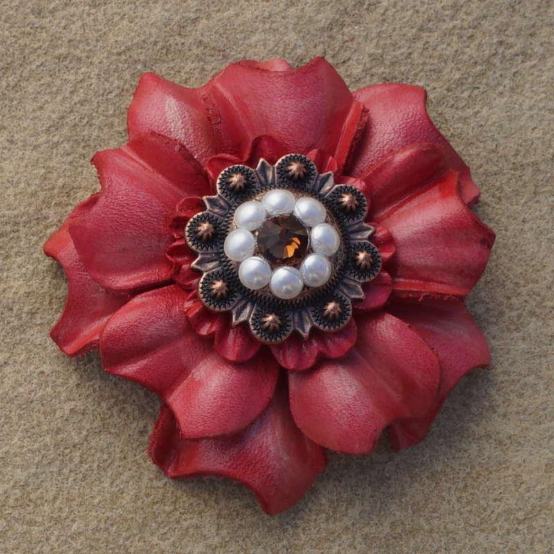 Pink Carnation Flower With Copper Topaz and Pearl 1" Concho - RODEO DRIVE