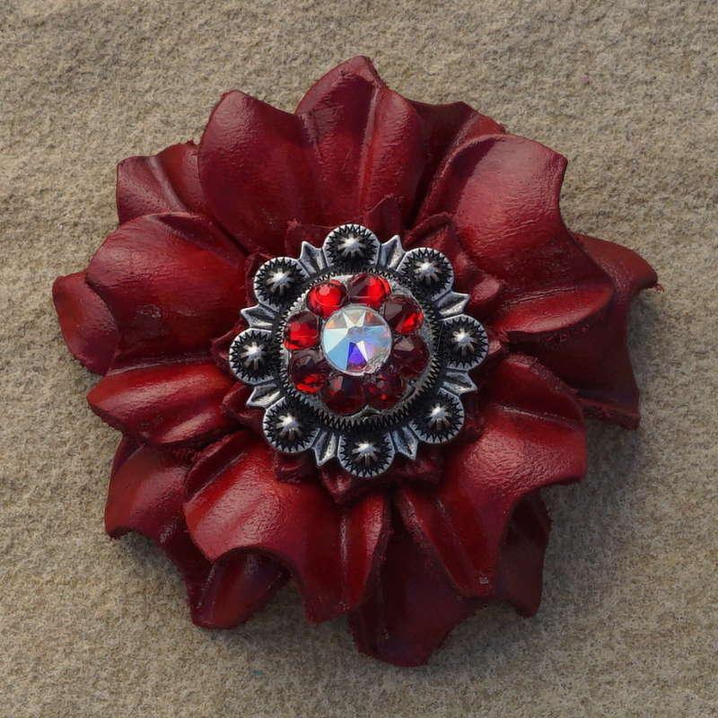 Red Carnation Flower With Antique Silver Ruby and AB 1" Concho - RODEO DRIVE