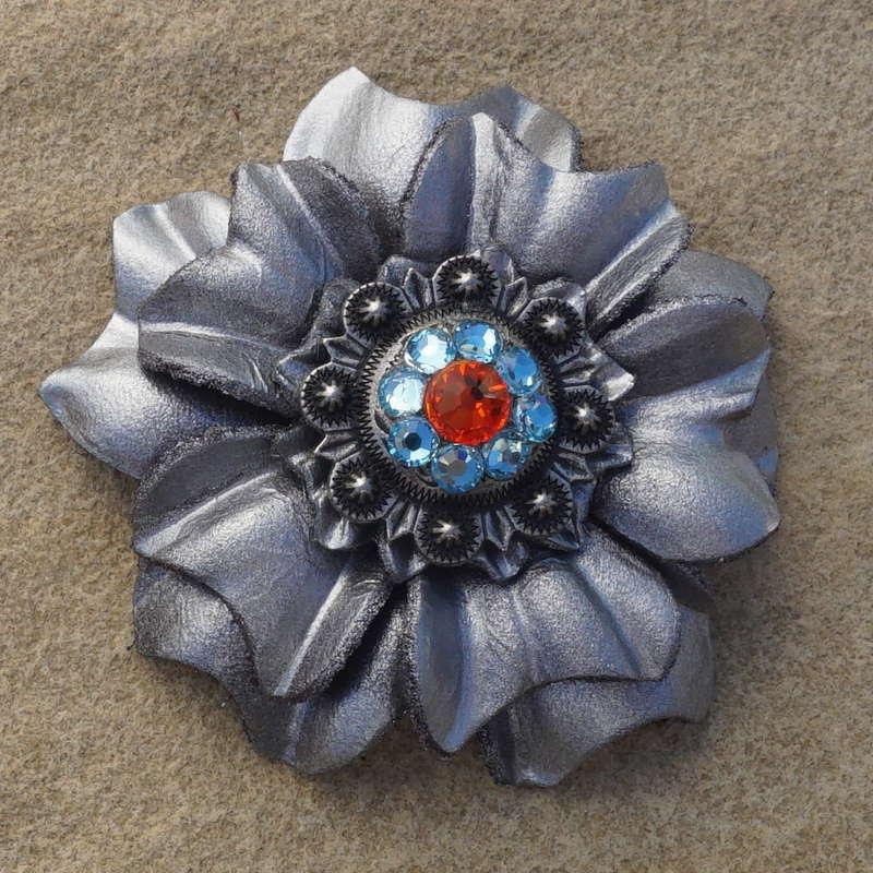 Silver Carnation Flower With Antique Silver Fire Opal and Aqua 1