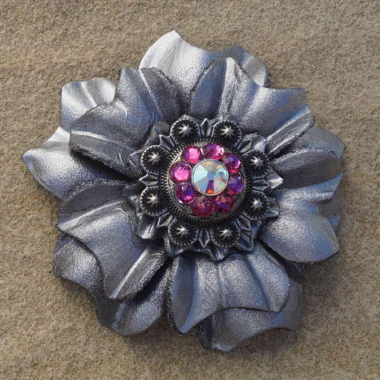 Silver Carnation Flower With Antique Silver Fuchsia and AB 1" Concho - RODEO DRIVE