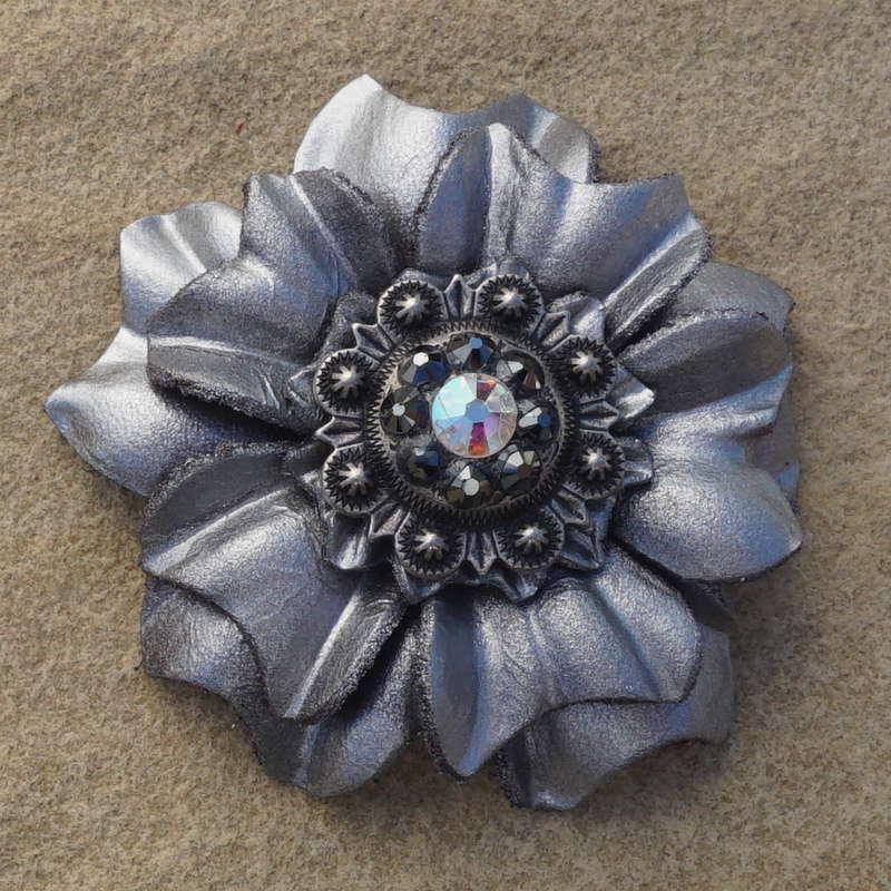 Silver Carnation Flower With Antique Silver Jet and AB 1