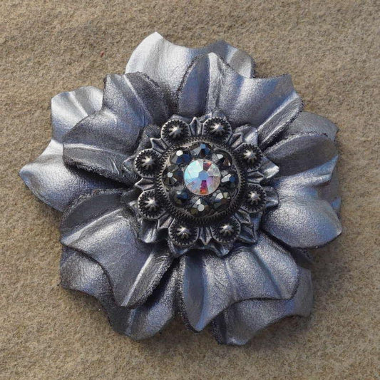 Silver Carnation Flower With Antique Silver Jet and AB 1" Concho - RODEO DRIVE
