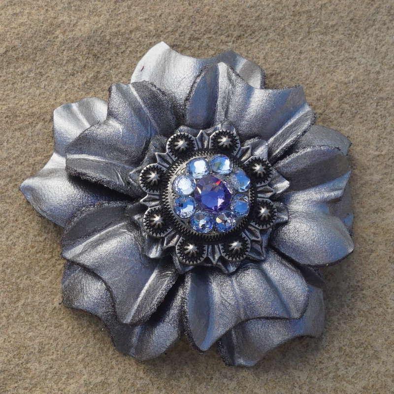 Silver Carnation Flower With Antique Silver Lilac and Light Sapphire 1" Concho - RODEO DRIVE