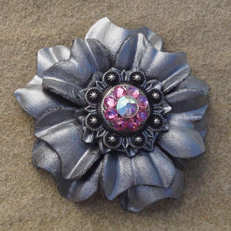 Silver Carnation Flower With Antique Silver Pink & AB 1" Concho - RODEO DRIVE