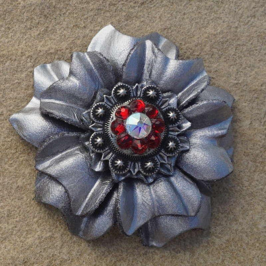 Silver Carnation Flower With Antique Silver Ruby and AB 1" Concho - RODEO DRIVE