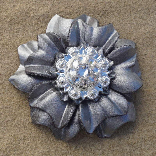 Silver Carnation Flower With Bright Silver Clear 1" Concho - RODEO DRIVE