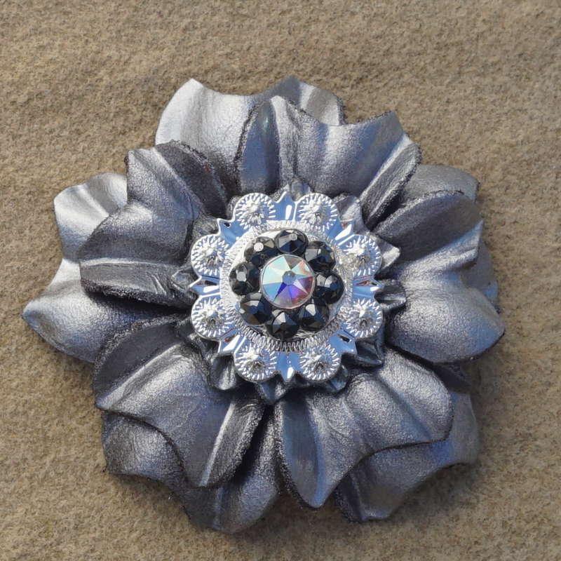 Silver Carnation Flower With Bright Silver Jet and AB 1" Concho - RODEO DRIVE