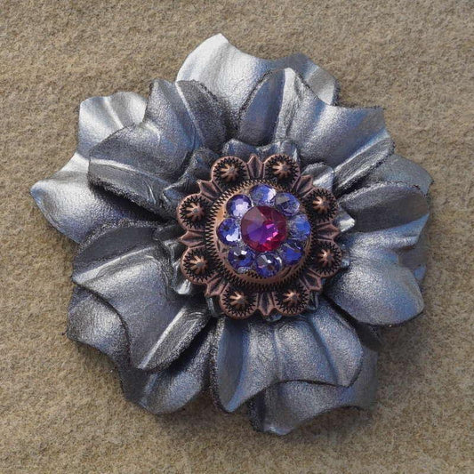 Silver Carnation Flower With Copper Fuchsia and Lilac 1" Concho - RODEO DRIVE