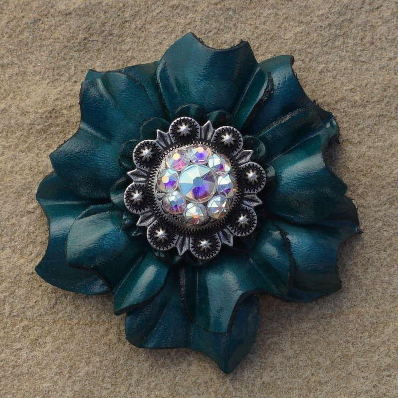 Teal Carnation Flower With Antique Silver AB 1
