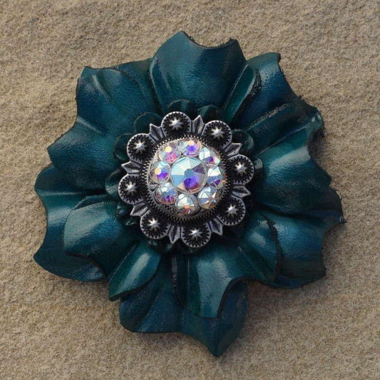 Teal Carnation Flower With Antique Silver AB 1" Concho - RODEO DRIVE