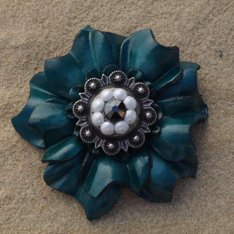 Teal Carnation Flower With Antique Silver Jet and Pearl 1