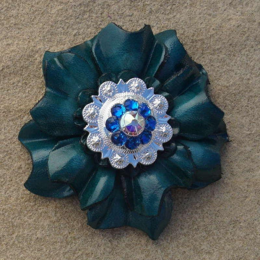 Teal Carnation Flower With Bright Silver Capri and AB 1" Concho - RODEO DRIVE