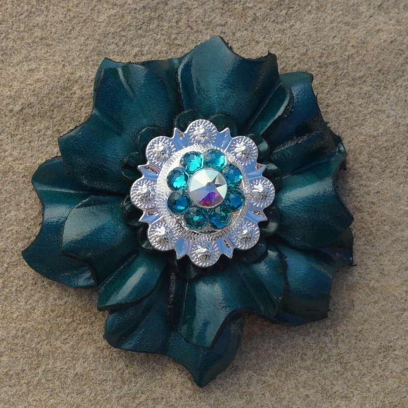 Teal Carnation Flower With Bright Silver Teal and AB 1