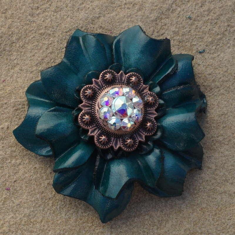 Teal Carnation Flower With Copper AB 1" Concho - RODEO DRIVE