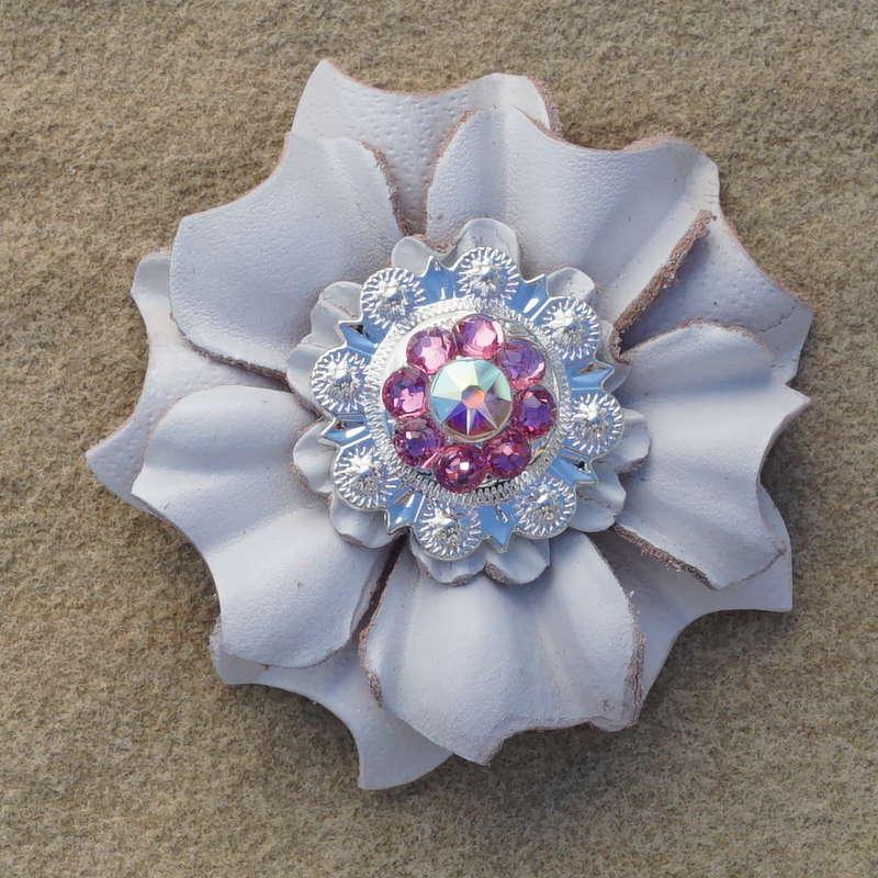 White Carnation Flower With Bright Silver Pink and AB 1" Concho - RODEO DRIVE