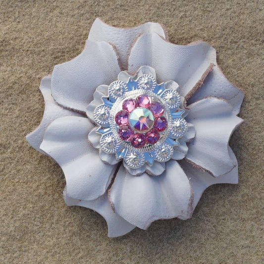 White Carnation Flower With Bright Silver Pink and AB 1" Concho - RODEO DRIVE