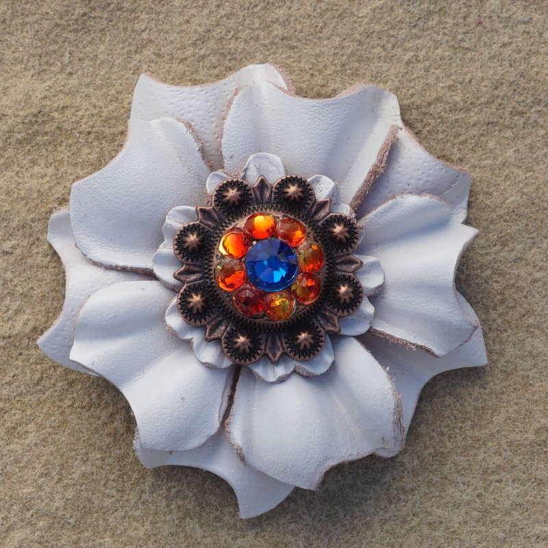 White Carnation Flower With Copper Capri and Fire Opal 1" Concho - RODEO DRIVE