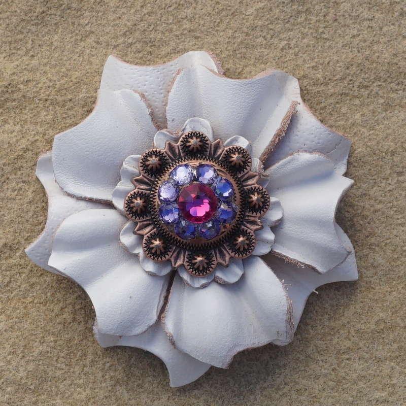White Carnation Flower With Copper Fuchsia and Lilac 1" Concho - RODEO DRIVE
