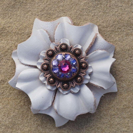 White Carnation Flower With Copper Fuchsia and Lilac 1" Concho - RODEO DRIVE