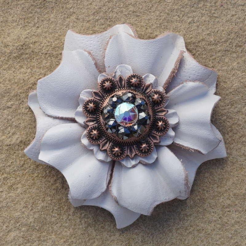 White Carnation Flower With Copper Jet and AB 1" Concho - RODEO DRIVE