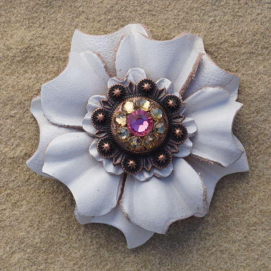 White Carnation Flower With Copper Pink and Champagne 1" Concho - RODEO DRIVE