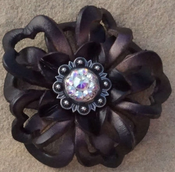 Black Lotus Flower With Antique Silver AB 1" Concho - RODEO DRIVE