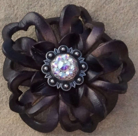 Black Lotus Flower With Antique Silver AB 1" Concho - RODEO DRIVE